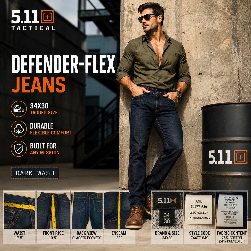 5.11 Tactical Defender-Flex Jeans 34x30 Dark Wash Straight Denim